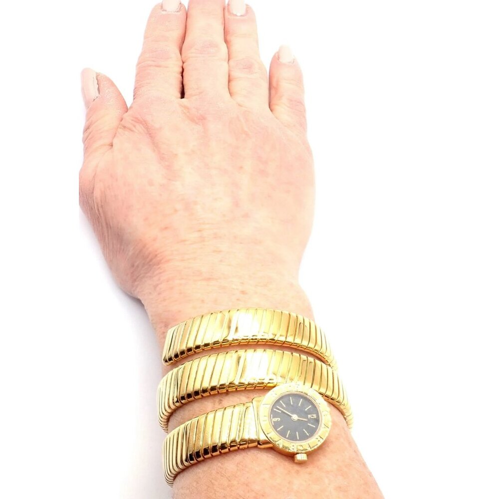 Authentic! Bulgari 18k Yellow Gold Tubogas Serpent Snake Bracelet Watch - Picture 9 of 12